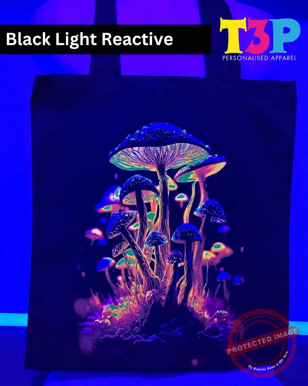 T3P - Fluorescent Mushrooms Cap Bag Black Light