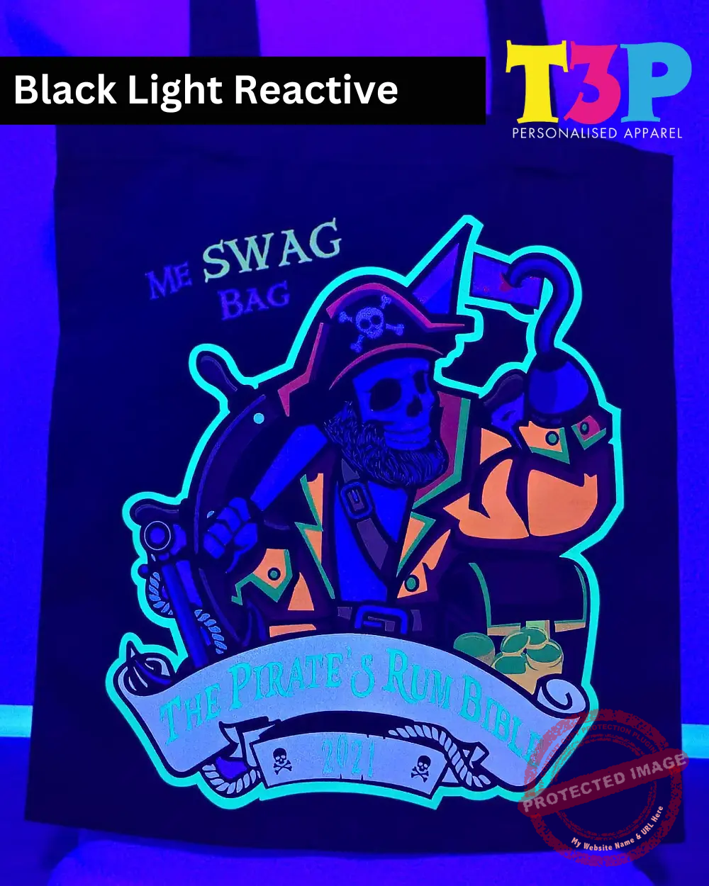 T3P - Fluorescent Pirate Rum Bible Bag Black Light