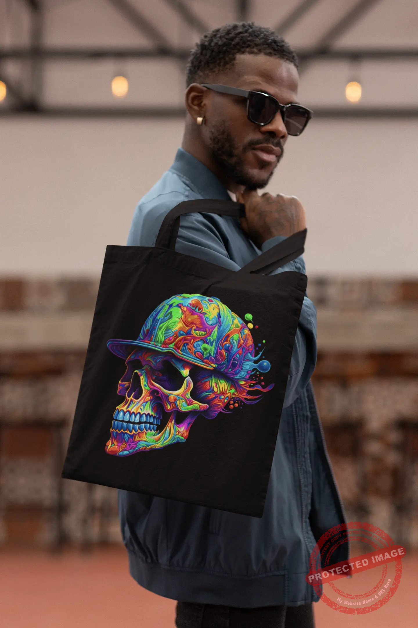 T3P Fluorescent Skull Cap Tote bag